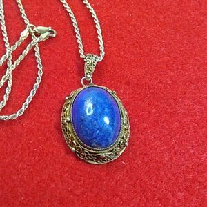 Vintage Southwestern Lapis Lazuli Cabochon Locket Gold Filled Silver Pendant